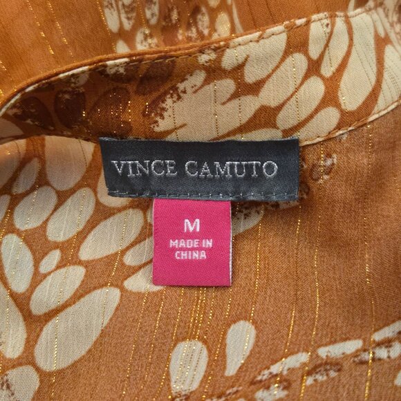 Vince Camuto Pintucked Ruffle Cuff Semi Sheer V-Neck Boho Blouse Orange Medium - Picture 11 of 12